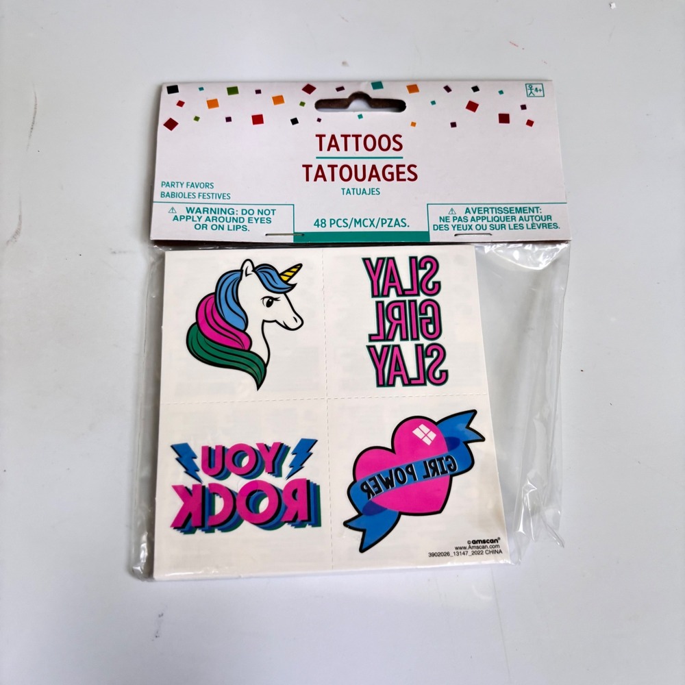 Amscan Kids Temporary Tattoos 48pc Unicorn Girl Power Slay You Rock Party Favors